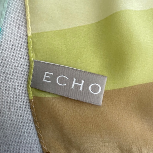 •Echo Vintage Striped 100%Silk Signed Logo Scarf 54”x11” - Picture 6 of 10